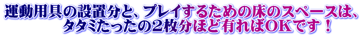 運動用具の設置分と、プレイするための床のスペースは、 　　　　タタミたったの2枚分ほど有ればOKです！